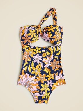 J. Crew Tie Neck One Piece — Cutout one-shoulder swimsuit in dusk floral